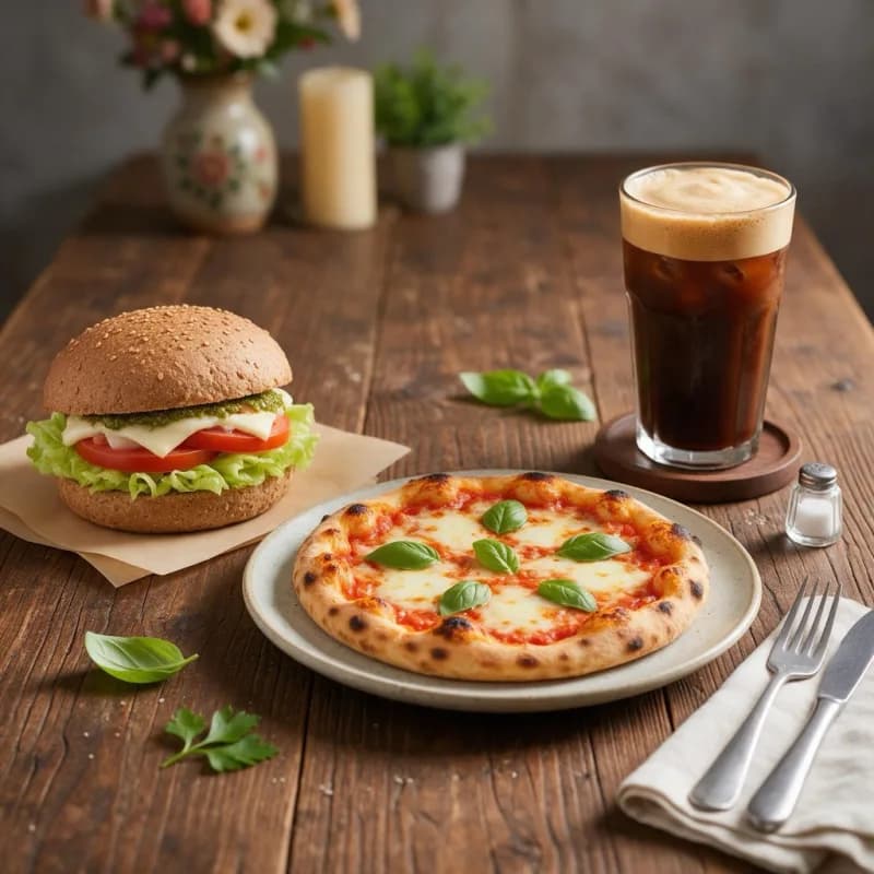 Veg Burger + Margherita Pizza Regular + Cold Coffee