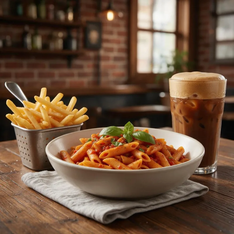 Red Sauce Pasta + Cold Coffee + French Fries